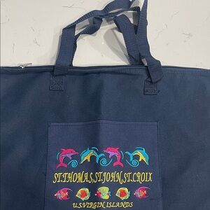 Navy Tote Bag with Colorful Embroidery